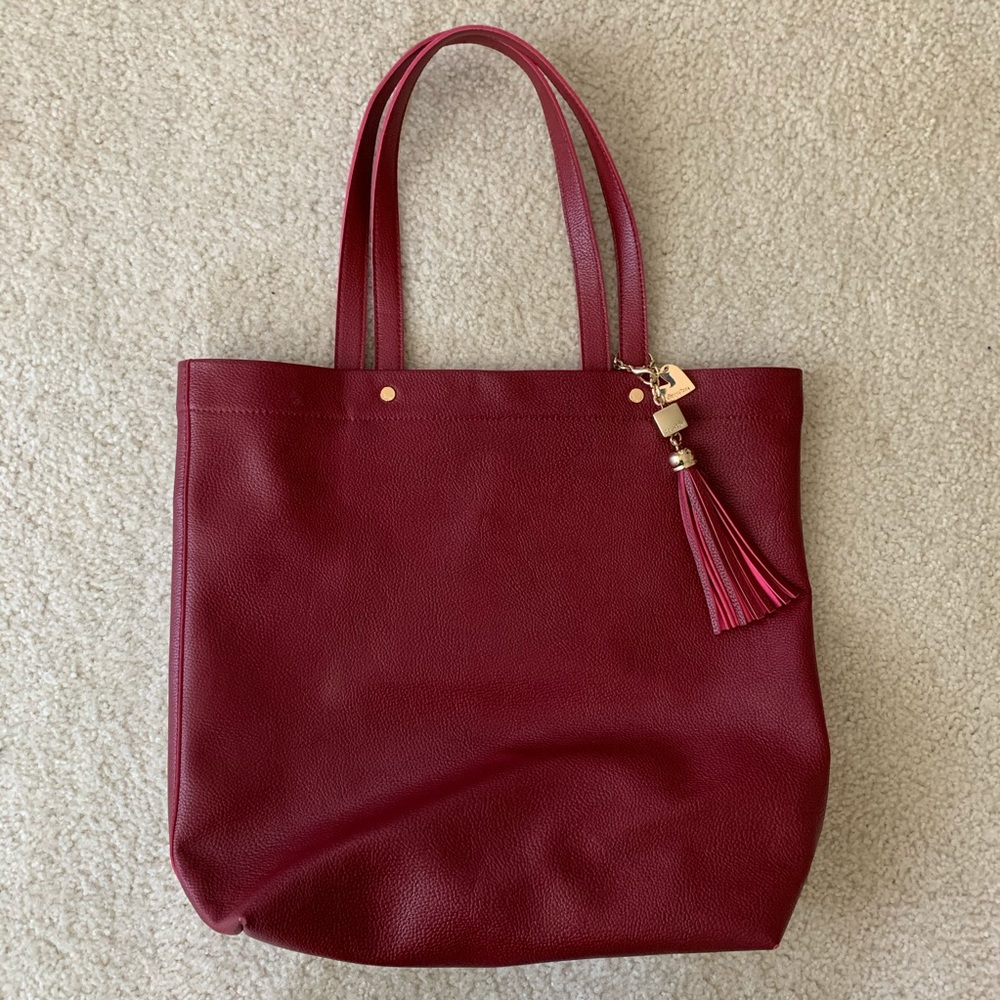 Burgundy faux leather tote
